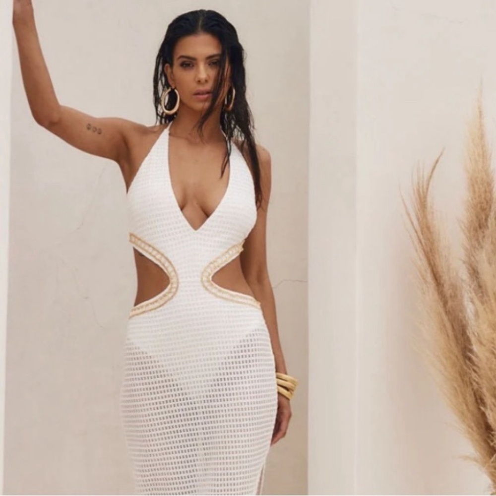 NWT 12th Tribe White Barrier Reef Cutout Halter Dress